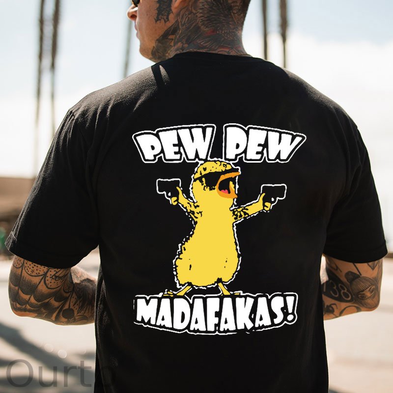 Yellow Duck Carries Pistol Letter Graphic Black Print T-shirt