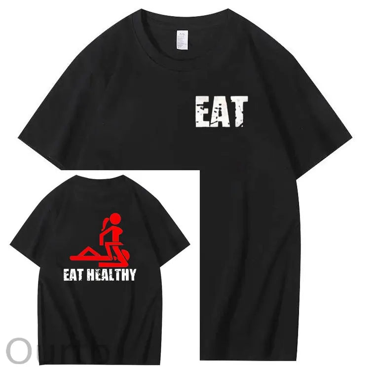 Eat Healthy Pattern  Print 100%Cotton T-Shirt