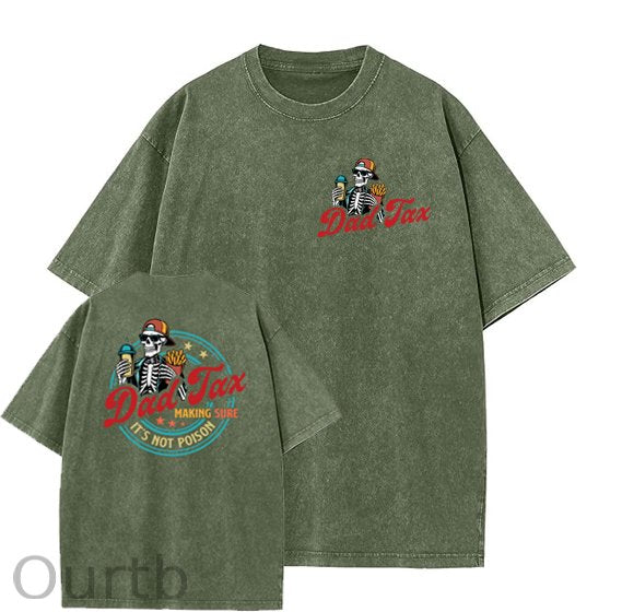 Dad Tax Washed And Distressed Pattern Crew Neck T-Shirt