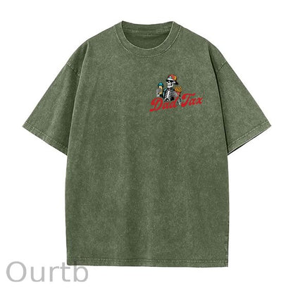 Dad Tax Washed And Distressed Pattern Crew Neck T-Shirt