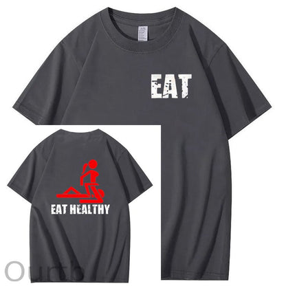 Eat Healthy Pattern  Print 100%Cotton T-Shirt