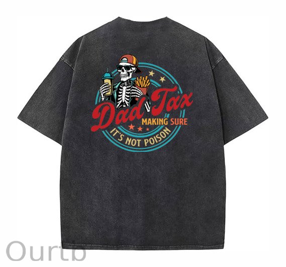 Dad Tax Washed And Distressed Pattern Crew Neck T-Shirt