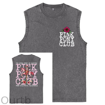 I'm Gonna Keep On Dacing Print Washed Cotton Sleeveless Tank Tops