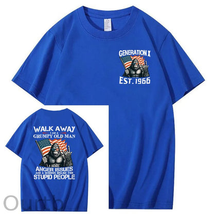 Walk Away I Am A Grumpy Old Man America BigFoot Gen X 100% Cotton T-Shirt