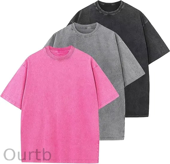 Men's Cotton T-Shirts Oversized Unisex Short Sleeves Casual Loose Wash Solid Basic Tee Tops