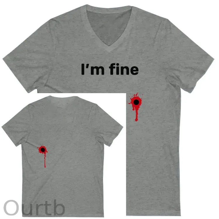 I'm Fine Pattern Print 100%Cotton V Neck T-Shirt