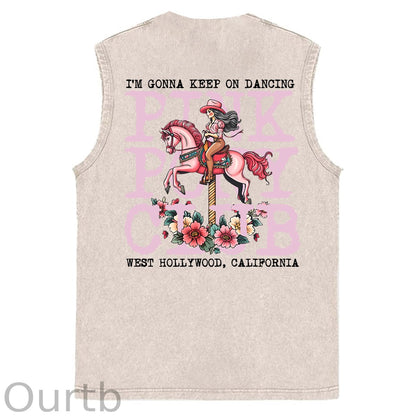 I'm Gonna Keep On Dacing Print Washed Cotton Sleeveless Tank Tops