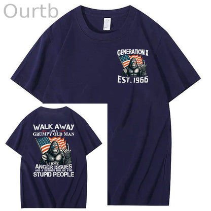 Walk Away I Am A Grumpy Old Man America BigFoot Gen X 100% Cotton T-Shirt