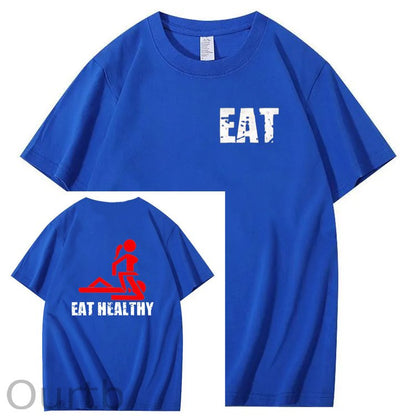 Eat Healthy Pattern  Print 100%Cotton T-Shirt
