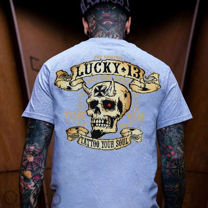 LUCKY THIRTEEN Skull Black Print T-shirt