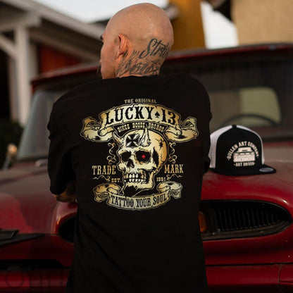LUCKY THIRTEEN Skull Black Print T-shirt