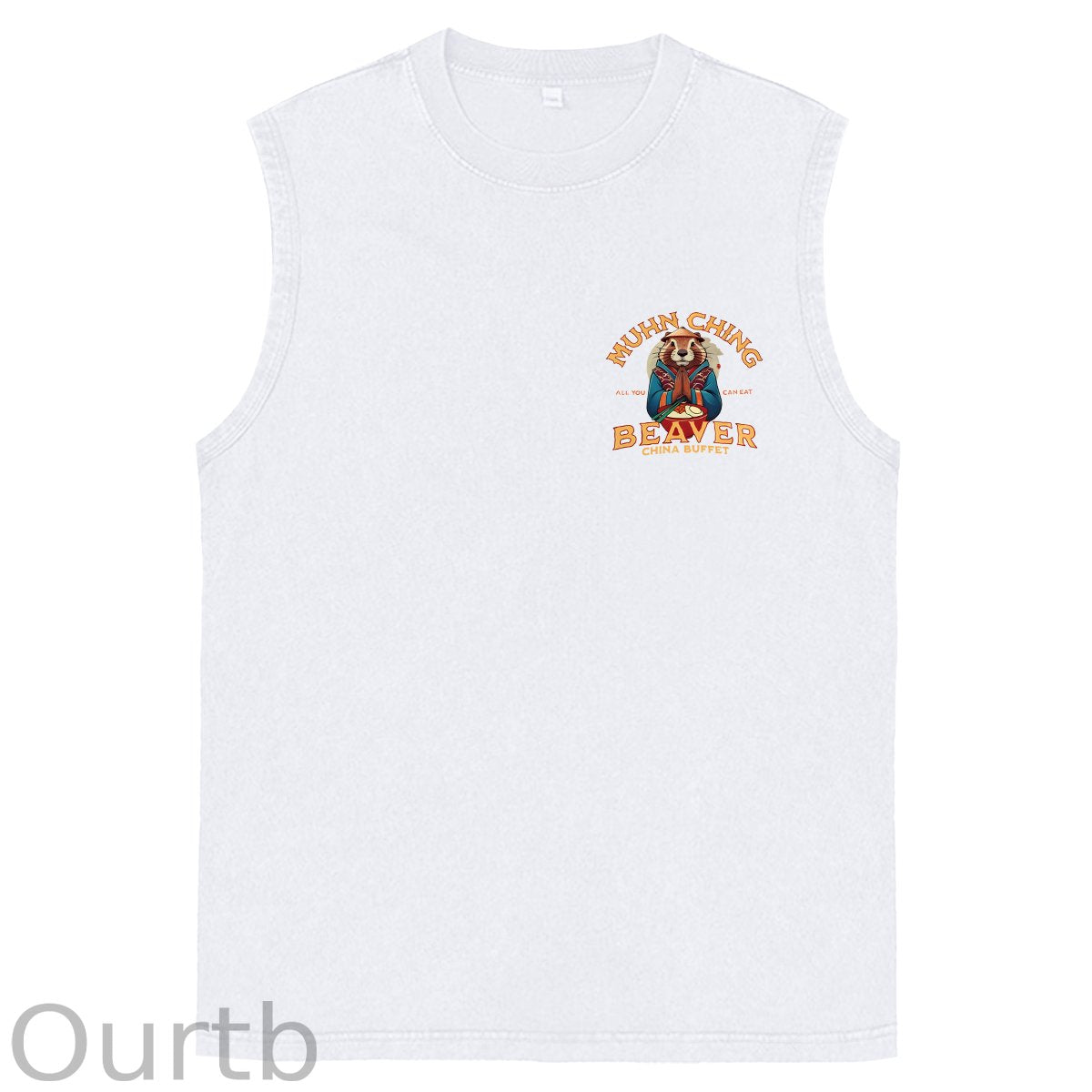 Muhn Ching All You Can Eat Beaver China Buffet Art Print Cotton Sleeveless Tank Tops