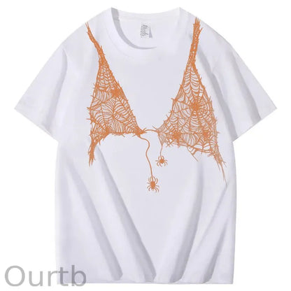 Halloween Fun Spider Web Bra Pattern Pattern  Print 100%Cotton T-Shirt