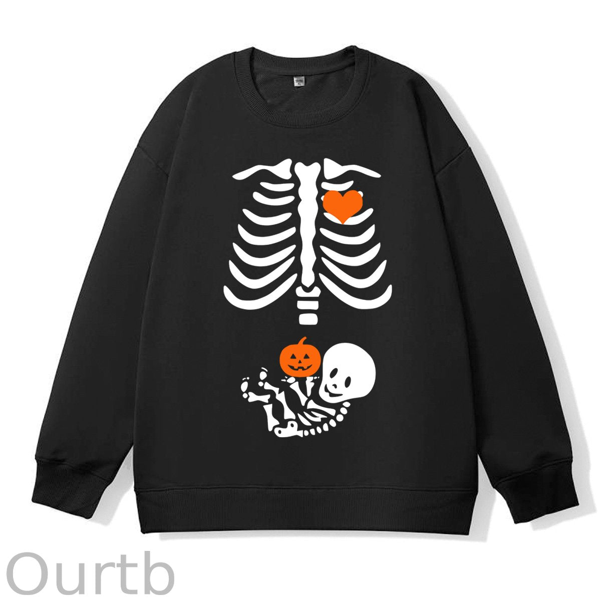 Skeleton Halloween Maternity Pregnancy Announcement Fall Mom 100% Cotton Fall and Winter Sweatshirt