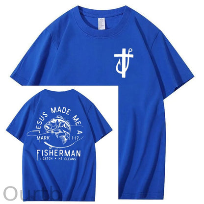 Jesus Made Me A Fisherman Pattern Print 100%Cotton T-Shirt