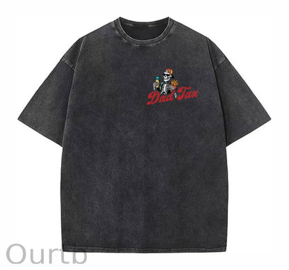 Dad Tax Washed And Distressed Pattern Crew Neck T-Shirt