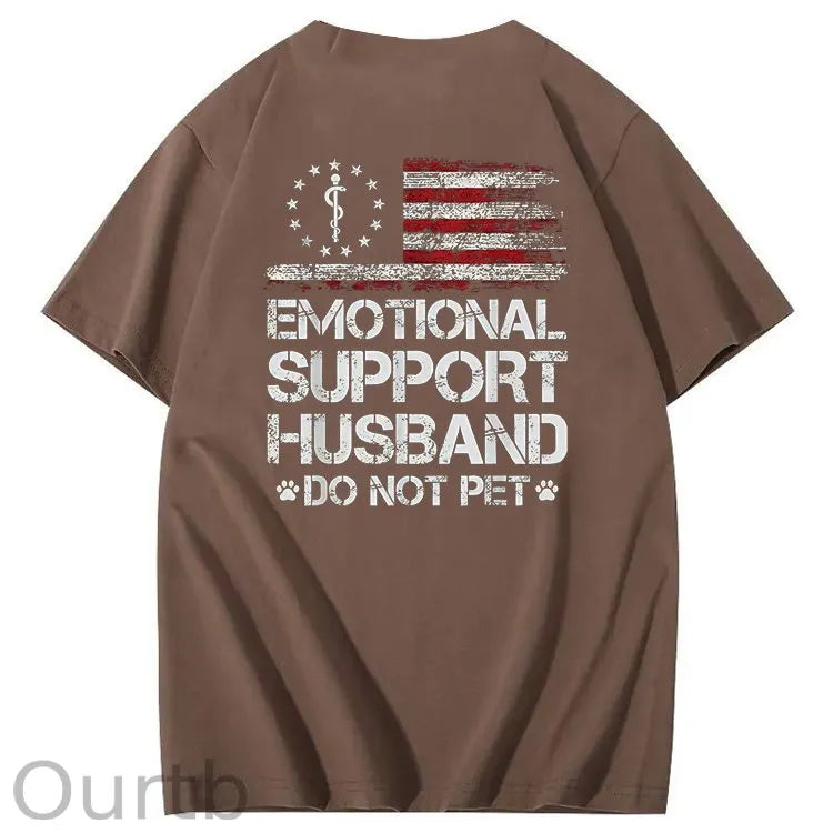 Emorional Support Husband Do Not Pet Pattern100% Cotton T-Shirt