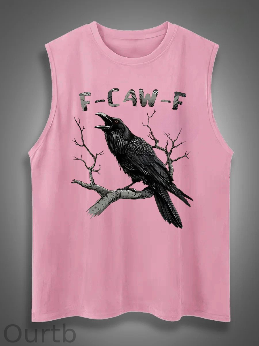 F-Caw-F Crow Print Cotton Sleeveless Tank Tops