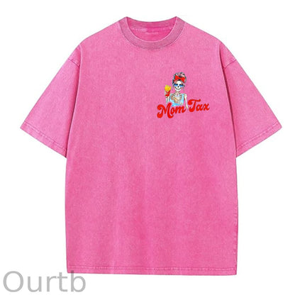 Mom Tax Washed And Distressed Pattern Crew Neck T-Shirt