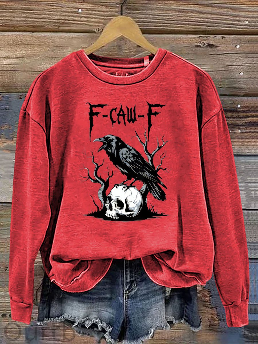 Women's Halloween Crow Stepping On A Skull F-Caw -F Pattern Print Casual Sweatshirt