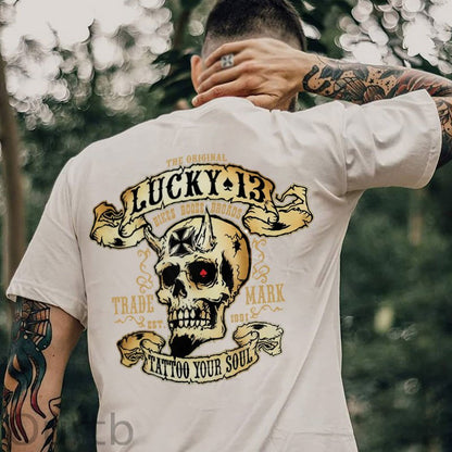 LUCKY THIRTEEN Skull Black Print T-shirt