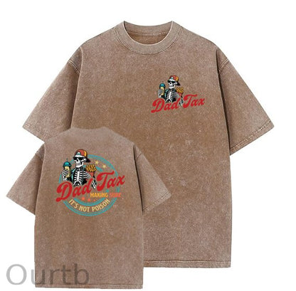 Dad Tax Washed And Distressed Pattern Crew Neck T-Shirt