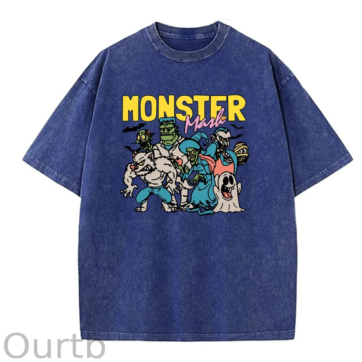 Monster  Washed And Distressed Pattern Crew Neck T-Shirt