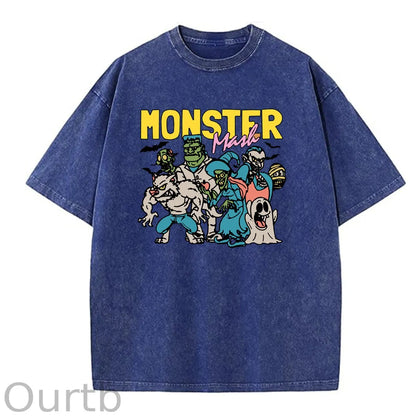Monster  Washed And Distressed Pattern Crew Neck T-Shirt