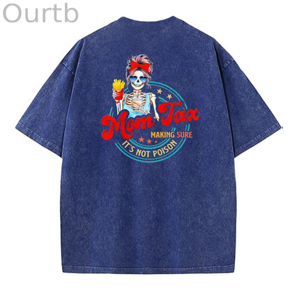 Mom Tax Washed And Distressed Pattern Crew Neck T-Shirt