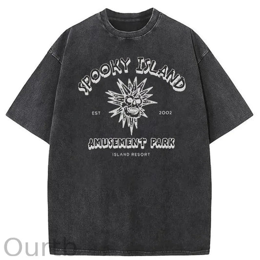 Spooky Island Halloween Washed Cotton T-Shirt