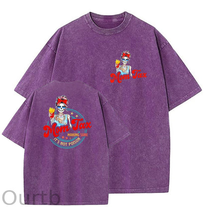 Mom Tax Washed And Distressed Pattern Crew Neck T-Shirt
