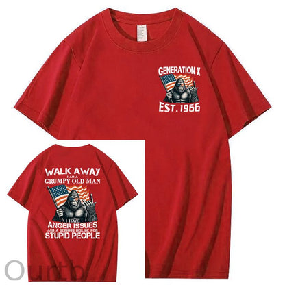 Walk Away I Am A Grumpy Old Man America BigFoot Gen X 100% Cotton T-Shirt