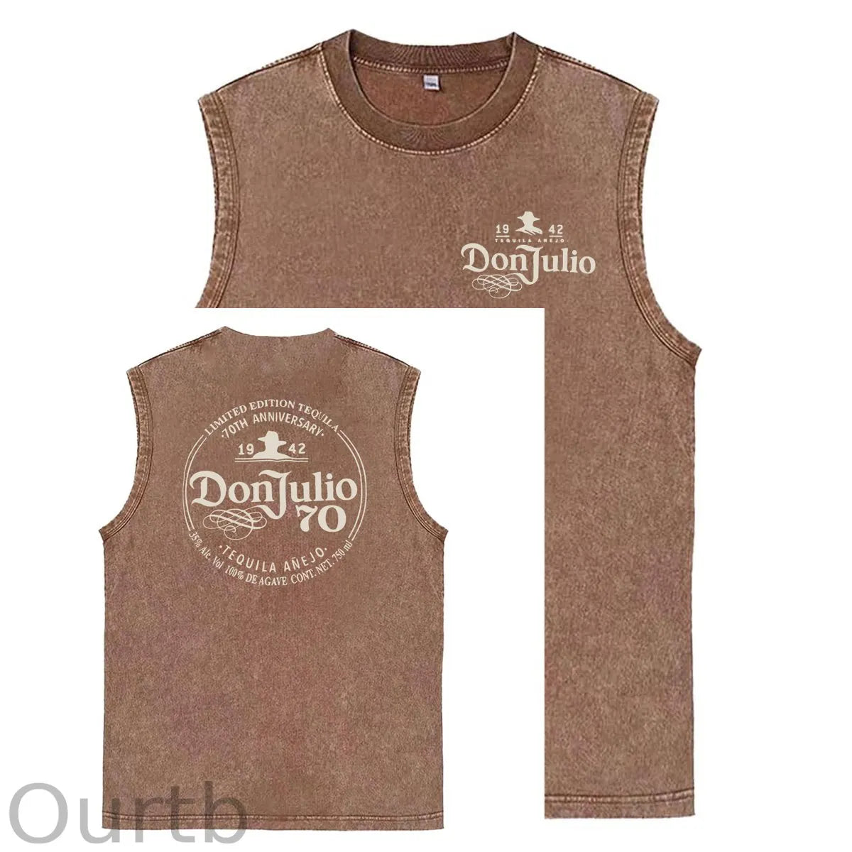 70th Anniversary Pattern Sleeveless Cotton Washed Printed Loose Vest