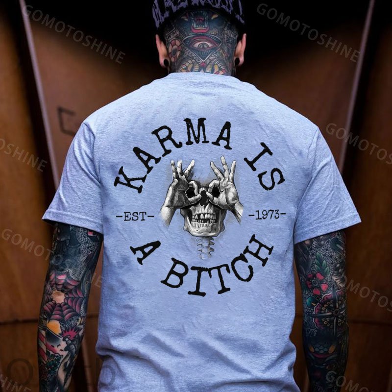 KARMA IS A BITCH Skull With OK Print Men's T-Shirt
