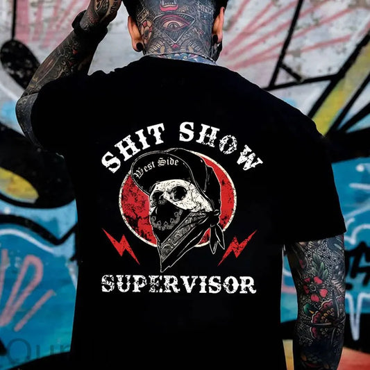 SHIT SHOW SUPERVISOR Skull White Print T-Shirt