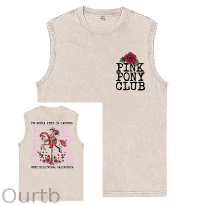 I'm Gonna Keep On Dacing Print Washed Cotton Sleeveless Tank Tops