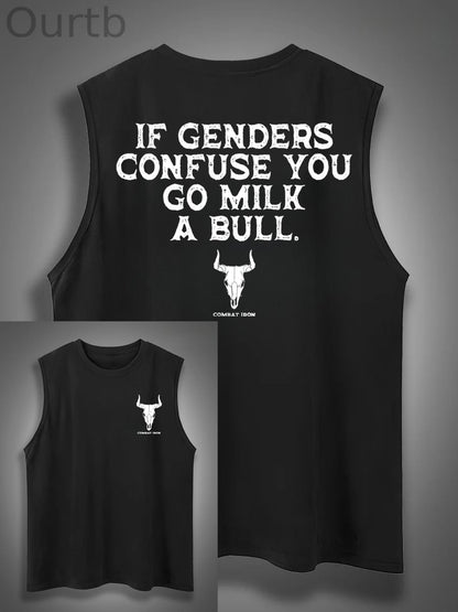 If Genders Confuse You Go Milk A Bull Print Cotton Sleeveless Tank Tops