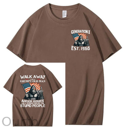 Walk Away I Am A Grumpy Old Man America BigFoot Gen X 100% Cotton T-Shirt
