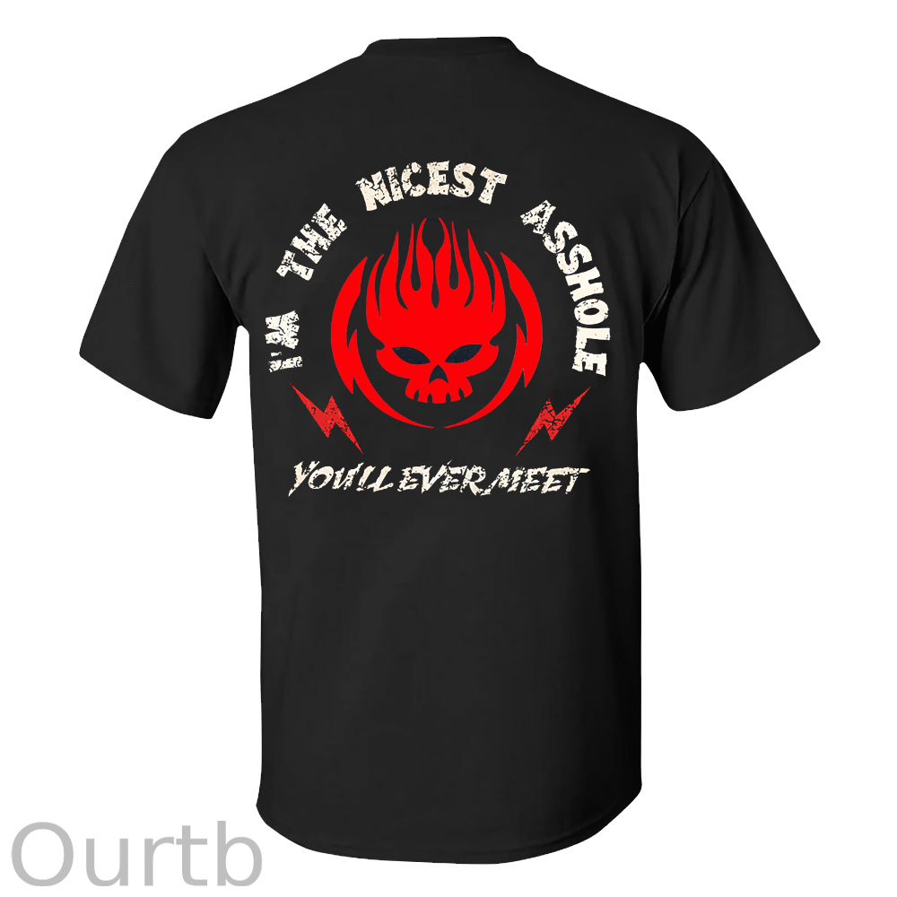 I'M THE NICEST ASSHOLE Red Skull Graffiti Black Print T-shirt