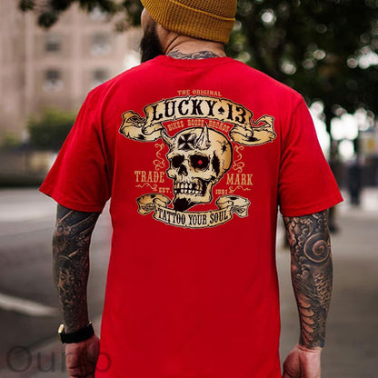 LUCKY THIRTEEN Skull Black Print T-shirt