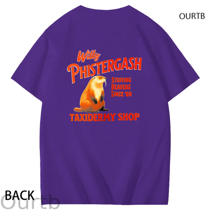Willy Phistergash Stuffing Beavers Since'69 Taxidermy Shop Art Pattern Print T-Shirt
