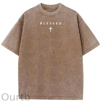 Men's Cross & Letter Print Round Neck Tee, Casual Street Short Sleeve T-shirt for Summer, Men's Top for Daily Wear