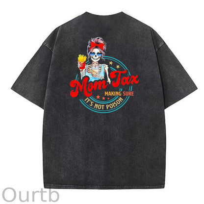 Mom Tax Washed And Distressed Pattern Crew Neck T-Shirt