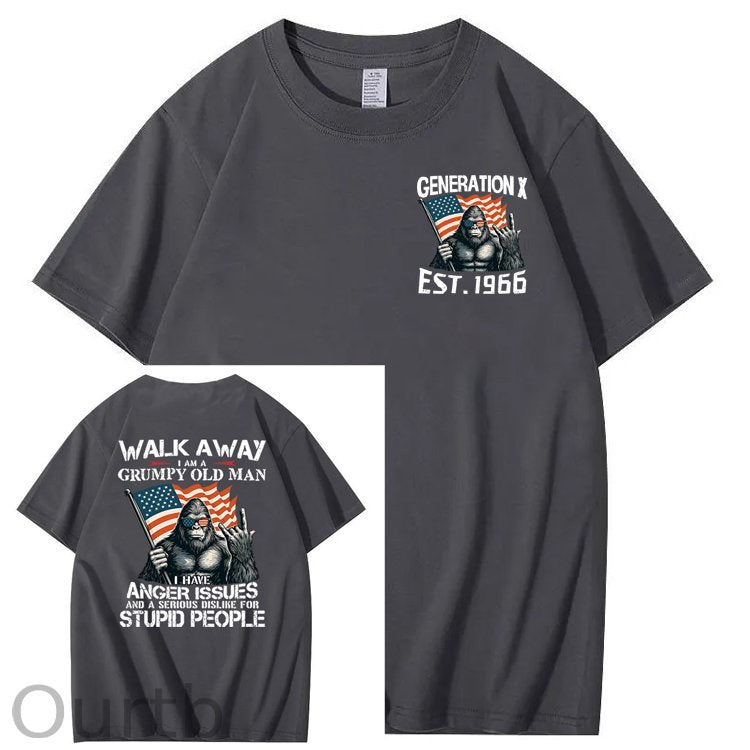 Walk Away I Am A Grumpy Old Man America BigFoot Gen X 100% Cotton T-Shirt