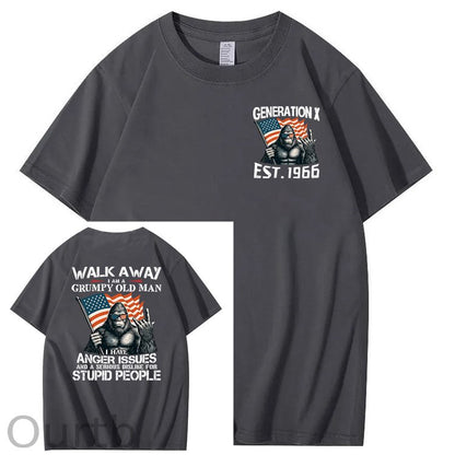 Walk Away I Am A Grumpy Old Man America BigFoot Gen X 100% Cotton T-Shirt
