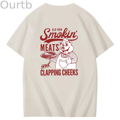 Old Row Smokin Meats And Clapping Cheeks Art Pattern Print T-Shirt