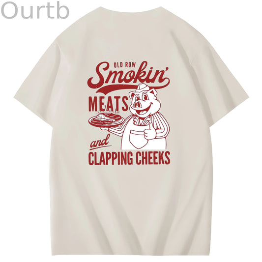 Old Row Smokin Meats And Clapping Cheeks Art Pattern Print T-Shirt