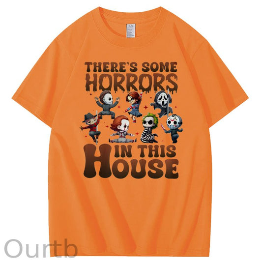 There's  Some Horros In This House Pattern  Print 100%Cotton T-Shirt