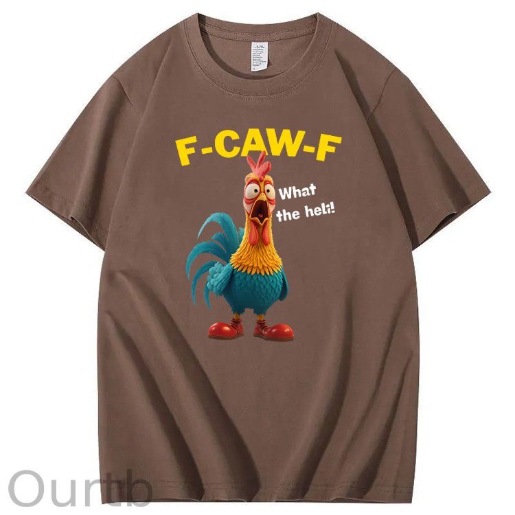 F-Caw-F What The Heli Carzy Chicken Pattern100% Cotton T-Shirt
