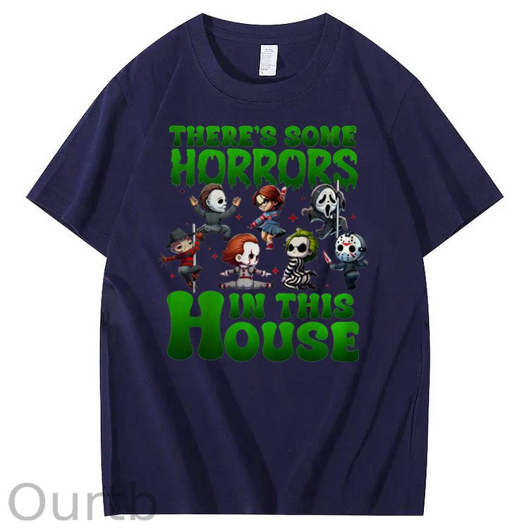There's  Some Horros In This House Pattern  Print 100%Cotton T-Shirt